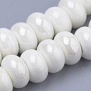 Handmade Porcelain Beads, Pearlized, Rondelle, Creamy White, 15~16x9~10mm, Hole: 5~6mm(PORC-Q219-15x9-F26)