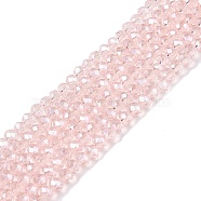 Electroplate Glass Beads Strands, Pearl Luster Plated, Faceted, Rondelle, Pink, 2.9~3.3x2mm, Hole: 0.8mm, about 148~150pcs/strand, 39.5~40cm(EGLA-A044-T2mm-A22)