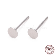 Rhodium Plated 925 Sterling Silver Ear Stud Findings, Earring Posts, Platinum, 12x4x0.5mm, Pin: 0.8mm(X-STER-A003-80)