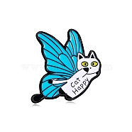 Funny Cat with Butterfly Wing Enamel Pins, Kitty Badge, Alloy Animal Brooches for Clothes Backpack, White, 30x30mm(PW-WG99568-03)
