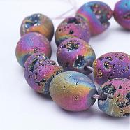Electroplated Natural Druzy Geode Agate Bead Strands, Barrel, Multi-color Plated, 14x12mm, Hole: 1mm, about 13pcs/strand, 7.48 inch(G-P250-12x14mm-01)