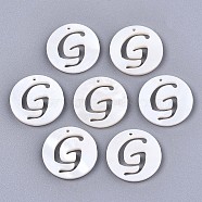 Natural Freshwater Shell Charms, Flat Round with Hollow Out Letter, Letter.G, 14.5x1.5mm, Hole: 0.9mm(SHEL-S276-119G)