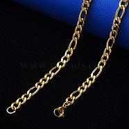 PVD Vacuum Plating 304 Stainless Steel Figaro Chain Necklaces, with Lobster Claw Clasp, Real 18K Gold Plated, Link: 6.5x3x0.8mm and 4.5x3x0.8mm, 19.68 inch(50cm)(NJEW-S420-003A-G)