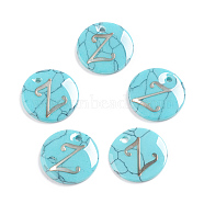 Synthetic Turquoise Charms, with Plastic Letter, Flat Round, Letter.Z, 15x2mm, Hole: 1.5mm(G-L561-001Z)