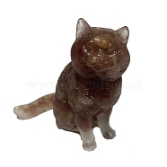 Resin Cat Display Decoration, with Natural Strawberry Quartz Chips inside Statues for Home Office Decorations, 60x70x75mm(PW-WG87501-05)