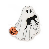 Halloween Theme Opaque Printed Acrylic Pendants, Ghost, 39x33x2.5mm, Hole: 1.8mm(SACR-S034-07D)