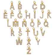 Brass Micro Pave Grade AAA Cubic Zirconia Charms, Alphabet, Letter A~Z, Real 18K Gold Plated, 26pcs/box(ZIRC-NB0001-43G-NR)