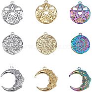 SUPERFINDINGS 9Pcs 9 Style 304 Stainless Steel Pendants, Flat Round with Sun & Star & Moon with Flower, Mixed Color, 29~30x25~26.5x2~3mm, Hole: 1.8~2mm, 1pc/style(STAS-FH0001-66)