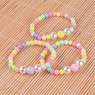 Round Opaque Acrylic Beaded Stretch Kids Bracelets, with Imitation Pearl Acrylic Beads, Mixed Color, 46mm(BJEW-JB02306)