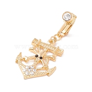 Anchor with Skull Rhinestone Charm Belly Ring, Clip On Navel Ring, Non Piercing Jewelry for Women, Golden, Jet, 48mm(AJEW-F057-12G)