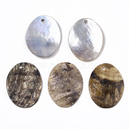 Natural Akoya Shell Pendants, Mother of Pearl Shell Pendants, Oval, Camel, 20x15x2mm, Hole: 1.2~1.5mm(SHEL-N026-59)