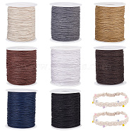 Elite 8 Rolls 8 Colors Waxed Cotton Thread Cords, Macrame Artisan String for Jewelry Making, Mixed Color, 1mm, about 100 yards/roll, 1 roll/color(YC-PH0002-46)