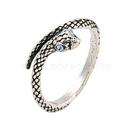 Alloy Finger Rings, with Rhinestone for Women, Snake, Antique Silver, Inner Diameter: 16mm(RJEW-A034-11AS)