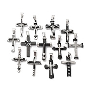 Ion Plating(IP) 304 Stainless Steel Pendants, with Rhinestone, Cross, Mixed Color, 29.5~37x17~22x4~6.5mm, Hole: 6.5x3.5mm(STAS-C088-01P)