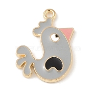 Alloy Enamel Pendants, Light Gold, Chicken Charm, Light Grey, 25x18x2mm, Hole: 1.8mm(ENAM-Z010-12A-KCG)