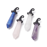 Natural Mixed Gemstone Pendants, with Baking Painted Alloy Pendants, 3D Magic Hat with Bullet, 39~42.5x11x10.5mm, Hole: 1.5x2mm(PALLOY-JF02078)