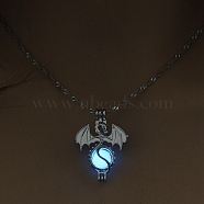 Luminous Alloy Pendants, Necklace, Halloween, Dragon/Skull/Horse/Gun, Blue, 17.72 inch(45cm)(PW-WG96247-12)