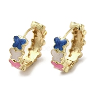 Butterfly Real 18K Gold Plated Brass Hoop Earrings, with Enamel, Colorful, 19.5x6.5mm(EJEW-L268-012G-02)