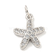 Rack Plating Brass Micro Pave Clear Cubic Zirconia Pendants, Long-Lasting Plated, with Jump Rings, Lead Free & Cadmium Free, Real 18K Gold Plated, Starfish, 14.5x11x2.5mm, Hole: 3mm(KK-B093-02H-P)