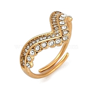 304 Stainless Steel Ring with Rhinestones, Cuff Open Ring for Women, Golden, 12.5mm, adjustable(RJEW-D083-07G)