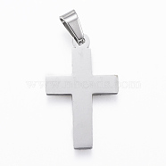 304 Stainless Steel Pendants, Cross, Stainless Steel Color, 27x17x1.2mm, Hole: 4x7mm(STAS-G156-02P)