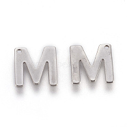 304 Stainless Steel Charms, Letter, Letter.M, 11x10.5x0.6mm, Hole: 1mm(STAS-F175-02P-M)