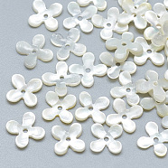 Natural White Shell Beads, Mother of Pearl Shell Beads, Flower, 8.5x8.5x0.5~1.5mm, Hole: 1mm(SSHEL-S260-056B-01)