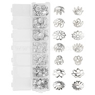 755Pcs 7 Style Iron Bead Caps, Flower, Silver, 5~10x1~4.4mm, Hole: 1~1.5mm(IFIN-YW0001-56S)