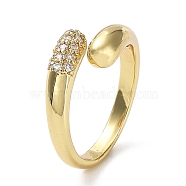 Rack Plating Brass Micro Pave Cubic Zirconia Open Cuff Rings, Teardrop, Lead Free & Cadmium Free, Long-Lasting Plated, Real 18K Gold Plated, US Size 7 1/4(17.5mm)(RJEW-Q777-12G)