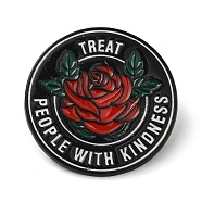 Inspirational Word Treat People with Kindness & Flower Enamel Pins, Black Alloy Badge for Women, Red, 30.5x2mm(JEWB-G032-01B)