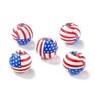 Independence Day Natural Wood Beads, Spray Painted, Ball with the Old Glory, Mixed Color, 16x14.5mm, Hole: 2.8~3.2mm(X1-WOOD-K006-B01)