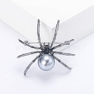 Spider with Plastic Pearl Pins, Alloy Brooches for Girl Women Gift, Gunmetal, 49x40mm(PW-WG19805-01)