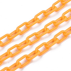 Handmade Opaque Acrylic Paperclip Chains, Drawn Elongated Cable Chains, Orange, 13x7.5x2mm, 19.88 inch(50.5cm)/strand(X-KY-S166-002J)