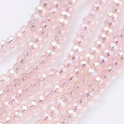 Electroplate Glass Beads Strands, AB Color Plated, Faceted Rondelle, Pearl Pink, 3x2mm, Hole: 0.5mm, about 165~170pcs/strand, 16.7 inch(X-EGLA-R048-2mm-31)
