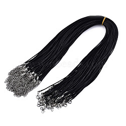 Waxed Cotton Cord Necklace Making, with Alloy Lobster Claw Clasps and Iron End Chains, Platinum, Black, 17.12 inch(43.5cm), 1.5mm(MAK-S034-001)