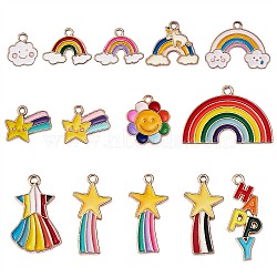 28Pcs 14 Style Alloy Enamel Pendants, Light Gold, Mixed Shapes, Mixed Color, 26.5x13x2mm, Hole: 1.4mm,  2pcs/style(ENAM-SZ0002-70)