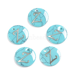 Synthetic Turquoise Charms, with Plastic Letter, Flat Round, Letter.Z, 15x2mm, Hole: 1.5mm(G-L561-001Z)