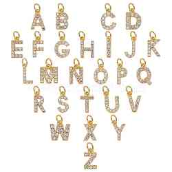 Brass Micro Pave Grade AAA Cubic Zirconia Charms, Alphabet, Letter A~Z, Real 18K Gold Plated, 26pcs/box(ZIRC-NB0001-43G-NR)