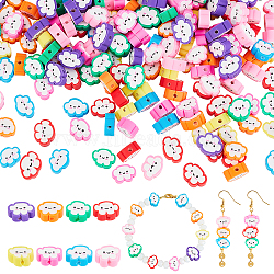 CHGCRAFT 240Pcs 8 Colors Handmade Polymer Clay Beads, Cloud with Smiling Face, Mixed Color, 6~8.5x10~11.5x4.5~5.5mm, Hole: 1.8mm, 30pcs/color(CLAY-CA0001-24)