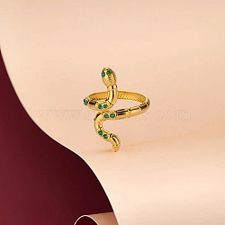 Retro Royal Style Stainless Steel with Cubic Zirconia Cuff Rings for Women, Snake, Inner Diameter: 18mm(FS-WG343E9-09)