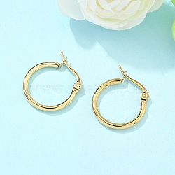 Ion Plating(IP) 304 Stainless Steel Hoop Earrings, Hypoallergenic Earrings, Ring Shape, Real 18K Gold Plated, 20x2mm, 12 Gauge, Pin: 1x0.7mm(EJEW-N0016-11G-B)