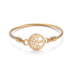304 Stainless Steel Bangles, Flat Round with Tree of Life, Golden, 2-1/8 inchesx2-1/8 inches(5.5x5.3cm)(BJEW-L664-016G)