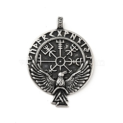304 Stainless Steel Viking Pendants, Raven Odin Rune, Antique Silver, 56.5x41x7mm, Hole: 5.5x5mm(STAS-P309-28AS)
