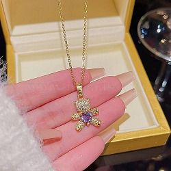 Stainless Steel Cable Chain Necklaces, Rhinestone Pendant Necklaces, Bear, 8.27~19.69 inch(21~50cm)(FS-WG30730-52)