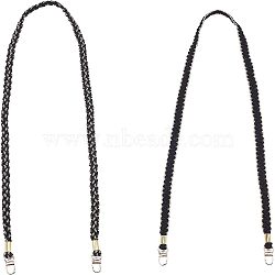 WADORN&reg 2Pcs 2 Style Braided Cord Bag Straps, for Crossbody Bag Accessories, Black, 114x1.5x0.2cm & 118x1.4x0.4cm, 1pc/style(FIND-WR0005-36)