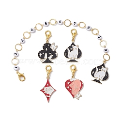 5Pcs Cat & Playing Card Alloy Enamel Knitting Row Counter Chains & Locking Stitch Markers Kits, Mixed Color, 5~26.5cm(HJEW-JM01339)
