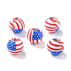 Independence Day Natural Wood Beads, Spray Painted, Ball with the Old Glory, Mixed Color, 16x14.5mm, Hole: 2.8~3.2mm(X1-WOOD-K006-B01)