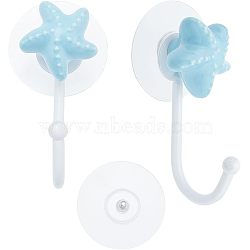 Porcelain Decorative Hook Hangers, with Iron Hook & Plastic Seamless Sticker, Starfish, Light Sky Blue, 44.5~100x44.5~55x11~33.5mm(HJEW-WH0028-97A)