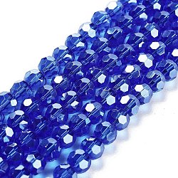 Electroplate Transparent Glass Beads Strands, Faceted, Round, Pearl Luster Plated, Blue, 6mm, Hole: 1mm, about 98~100pcs/strand, 20.39~20.59 inch(51.8~52.3cm)(EGLA-A035-T6mm-A21)