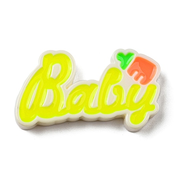 Opaque Resin Enamel Cabochons, Word Baby, Yellow, 24x43x5.5mm